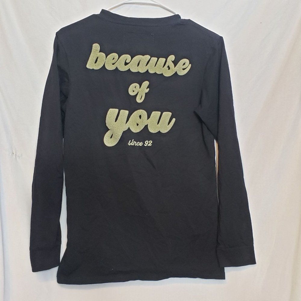 Dutch Bros Because of You Long Sleeve Fuzzy Textured Words Size Small